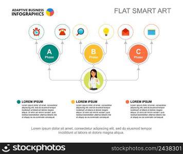 Three ideas flow chart template for presentation. Business data visualization. Strategy, project, planning, management or marketing creative concept for infographic, project layout.