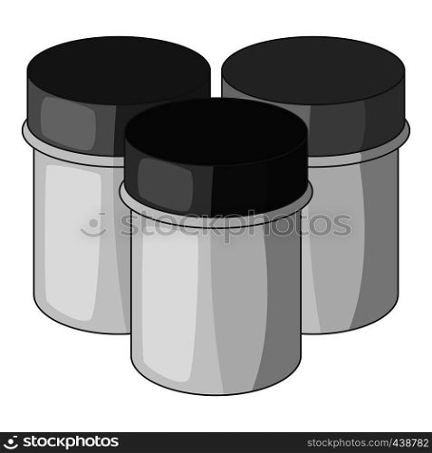 Three jars with gouache icon in monochrome style isolated on white background vector illustration. Three jars with gouache icon monochrome