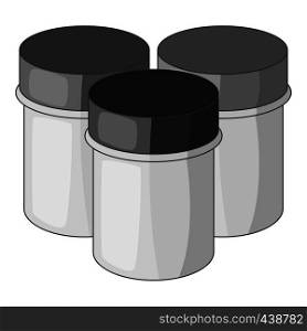 Three jars with gouache icon in monochrome style isolated on white background vector illustration. Three jars with gouache icon monochrome