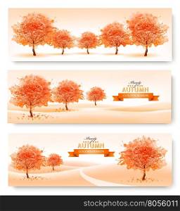 Three landscape autumn banners. Vector.