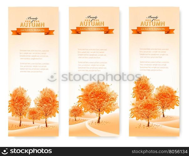 Three landscape autumn banners. Vector