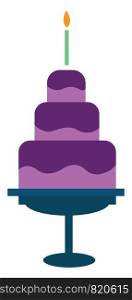 Three-layer birthday cake vector or color illustration