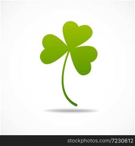 Three leaf irish clover icon. Bright green shamrock Isolated on white