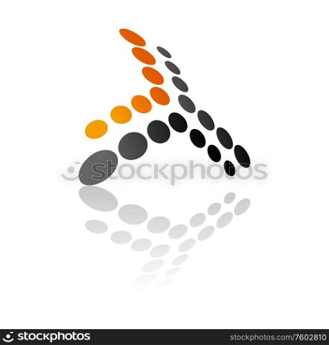 Three lines connected in center made of dots. Vector dotted figure abstract logo design. Dotted figure connected lines in center