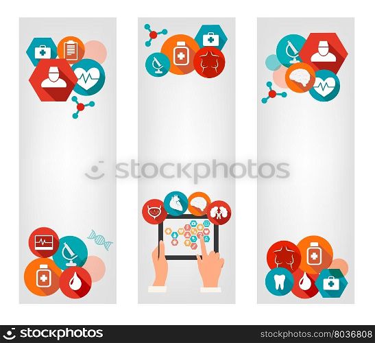 Three medical banners with colorful icons. Vector.