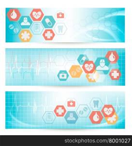 Three medical banners with icons. Vector.