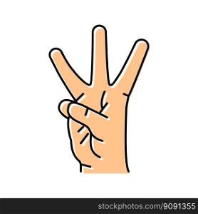 three number hand gesture color icon vector. three number hand gesture sign. isolated symbol illustration. three number hand gesture color icon vector illustration