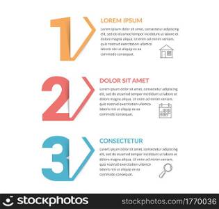 Three numbers with arrows and place for your text, three steps - infographic template, vector eps10 illustration. Three Steps Infographic Template