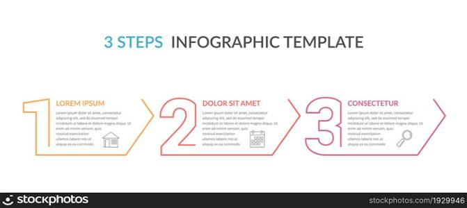 Three numbers with arrows and place for your text, three steps - infographic template, vector eps10 illustration. Three Steps Infographic Template