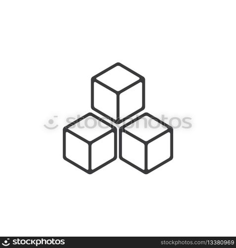 Three outlined cubes in a triangular shape.