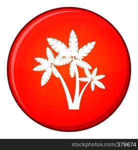 Three palm trees icon in red circle isolated on white background vector illustration. Three palm trees icon, flat style