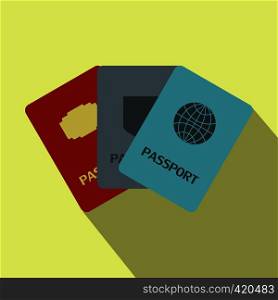 Three passports flat icon on a yellow background. Three passports flat icon