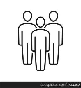 Three people in staff, cooperation and relationship outline icon. Vector citizens group, employers and leader, business team community and support. Three people in staff cooperation and relationship