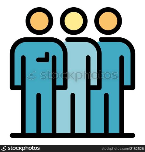 Three people team icon. Outline three people team vector icon color flat isolated. Three people team icon color outline vector