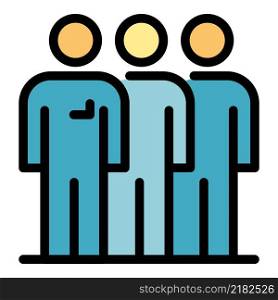 Three people team icon. Outline three people team vector icon color flat isolated. Three people team icon color outline vector