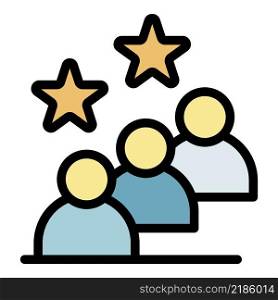 Three people two stars icon. Outline three people two stars vector icon color flat isolated. Three people two stars icon color outline vector