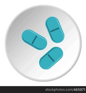 Three pills icon in flat circle isolated on white vector illustration for web. Three pills icon circle