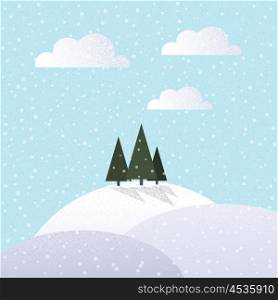 Three pine trees in the winter. Vector illustration