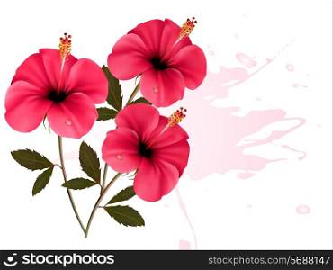 Three pink flowers background. Vector.