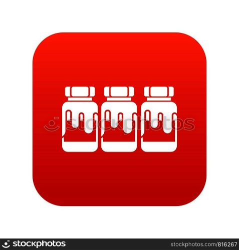 Three plastic jars with gouache icon digital red for any design isolated on white vector illustration. Three plastic jars with gouache icon digital red