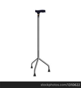 Three-point Walking Stick Medical Equipment Vector. Stainless Stability Walking Cane Accessory. Support Body Staff Assist For Elder Human And Rehabilitation Mockup Realistic 3d Illustration. Three-point Walking Stick Medical Equipment Vector