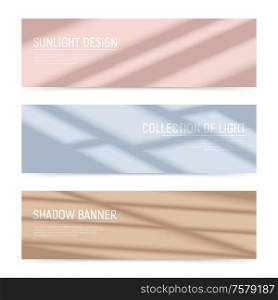 Three realistic horizontal banners with shadows on colorful surface isolated vector illustration