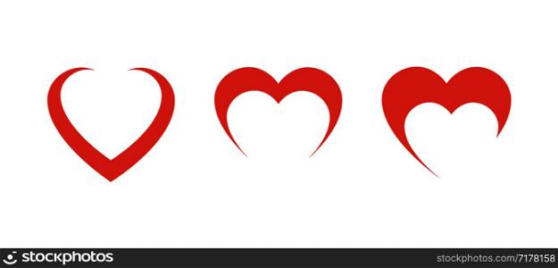 Three Red Hearts in row on blank background. Eps10. Three Red Hearts in row on blank background