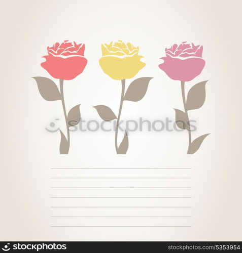 Three roses. Three roses on a card for the text. A vector illustration