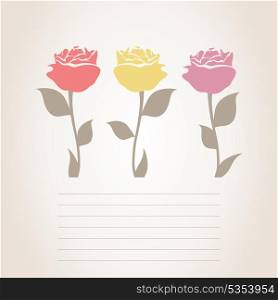 Three roses. Three roses on a card for the text. A vector illustration