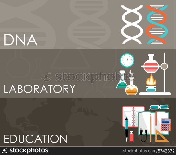 Three science banners. Infographics. Flat design style. Vector illustration