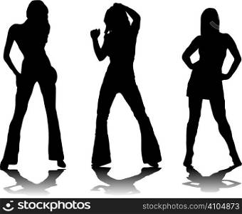 Three sexy party girls in black and white silhouette