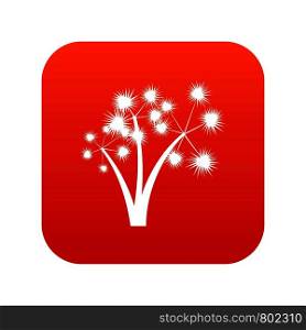 Three spiky palm trees icon digital red for any design isolated on white vector illustration. Three spiky palm trees icon digital red