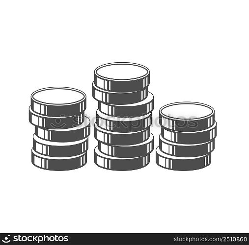 Three stacks of coins. Coins are stacked on top of each other in different amounts.