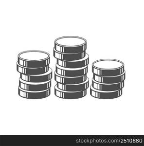 Three stacks of coins. Coins are stacked on top of each other in different amounts.