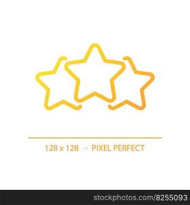 Three stars pixel perfect gradient linear vector icon. Product and service rating. Positive ranking symbol. Thin line color symbol. Modern style pictogram. Vector isolated outline drawing. Three stars pixel perfect gradient linear vector icon