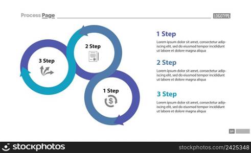 Three step process chart slide template. Diagram, strategy, plan. Concept for presentation, templates, annual reports. Can be used for topics like planning, management, organization