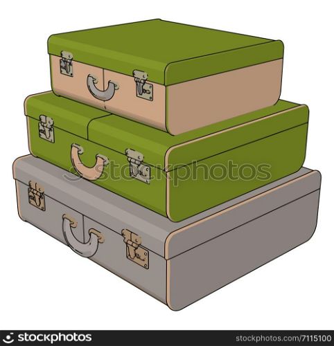 Three suitcases, illustration, vector on white background.