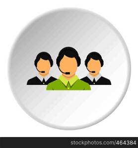 Three support phone operators icon in flat circle isolated vector illustration for web. Three support phone operators icon circle