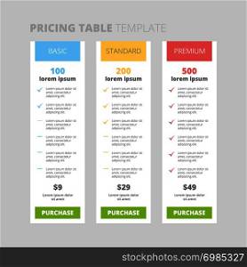 three tariffs. interface for the site. ui ux vector banner for web app. three tariffs. interface for the site. ui ux vector banner for web app. Bright pricing table. three tariffs. interface for the site