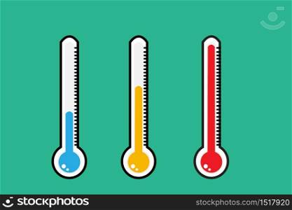 three thermometer vector, cold, warm, hot three on green background