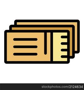 Three tickets icon. Outline three tickets vector icon color flat isolated. Three tickets icon color outline vector