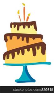 Three tier chocolate birthday cake vector or color illustration