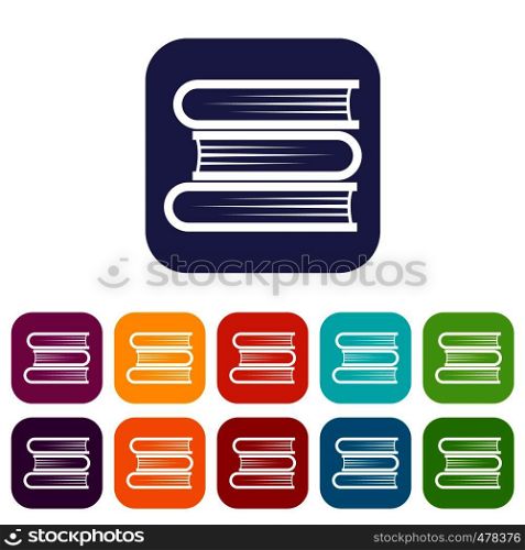 Three tutorial icons set vector illustration in flat style in colors red, blue, green, and other. Three tutorial icons set