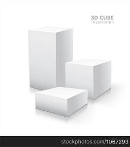Three vector 3D cubes isolated on white background. Boxwes illustration.. Three vector 3D cubes isolated on white background