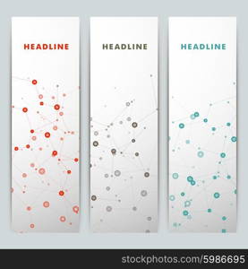 Three vector banner with a molecular structure.. Three vector banner with a molecular structure