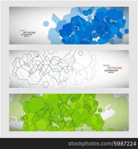Three vector banner with abstract colored shapes.. Three vector banner with abstract colored shapes