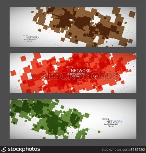 Three vector banner with abstract colored shapes.. Three vector banner with abstract colored shapes