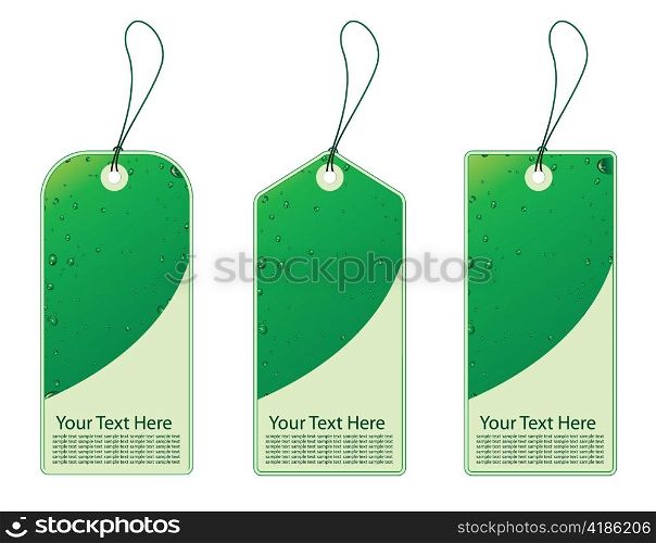 three vector eco shopping tags with bubbles