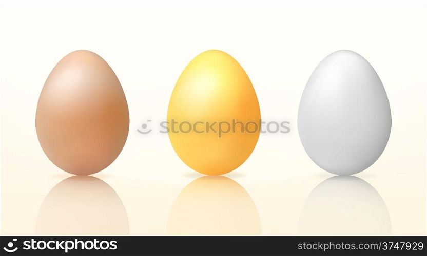 Three vector eggs for easter: brown, golden, white