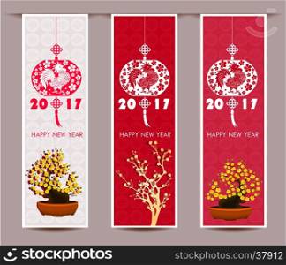 Three Vertical banners set for chinese new year of rooster